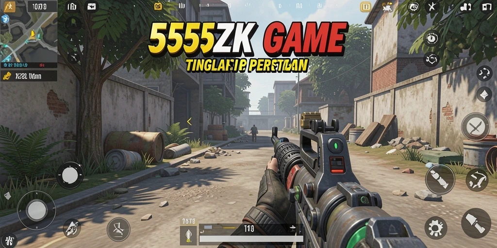 Screenshot 555ZK menampilkan aksi tembak-menembak yang mendebarkan.