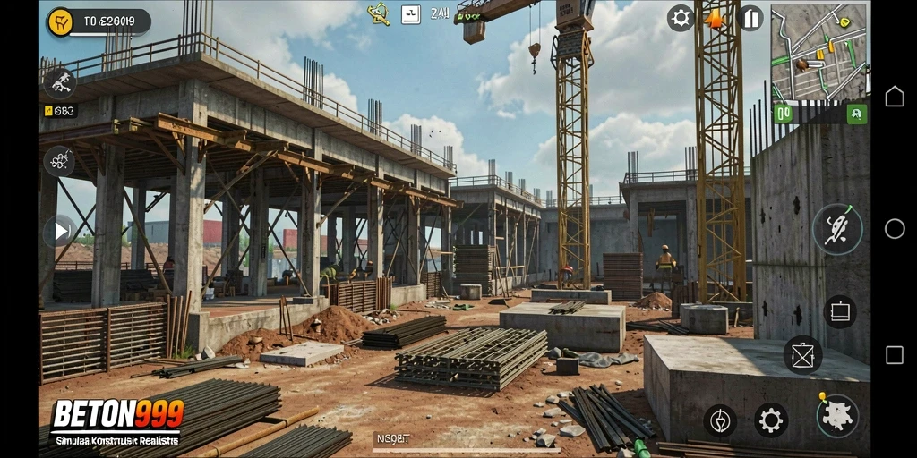 Screenshot BETON999 menunjukkan aksi konstruksi yang dinamis.