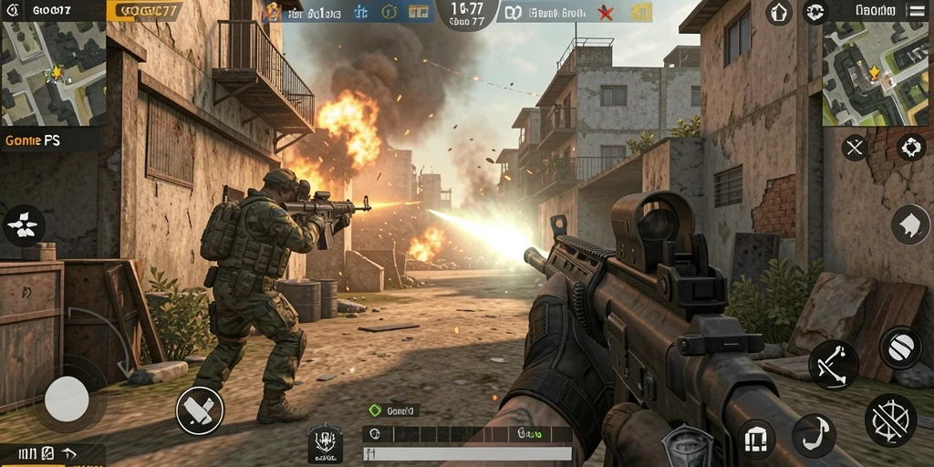 Screenshot GOGO77 menampilkan aksi mendebarkan gameplay FPS.