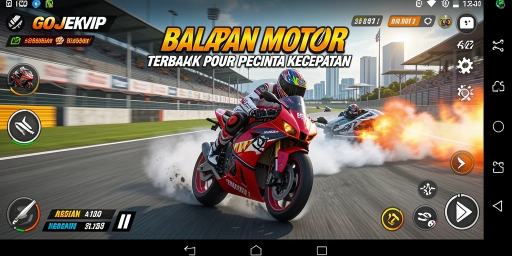Screenshot GOJEKVIP menunjukkan balapan motor yang seru dan menegangkan.