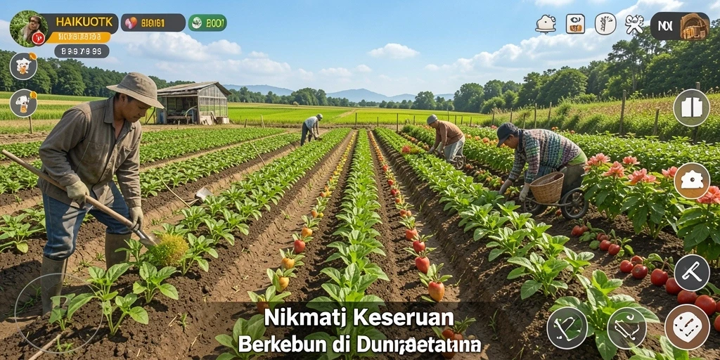 Screenshot gameplay HAIKUOTK menampilkan aktivitas pertanian yang seru.