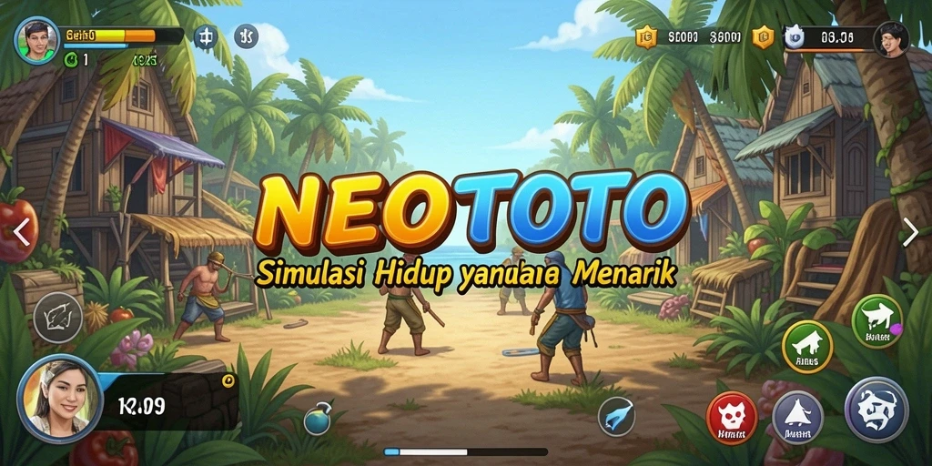 Screenshot gameplay NEOTOTO menampilkan karakter dalam suasana simulasi yang dinamis.