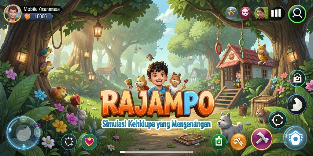 Screenshot gameplay RAJAMPO menampilkan berbagai aktivitas interaktif di dunia virtual.
