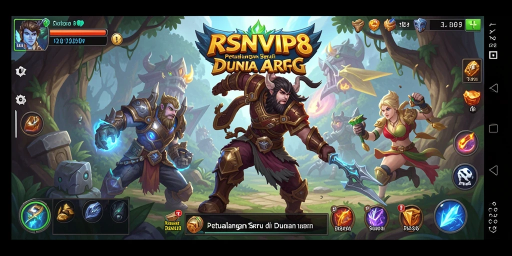 Screenshot gameplay RSNVIP8 menampilkan pertarungan seru dan karakter heroik.