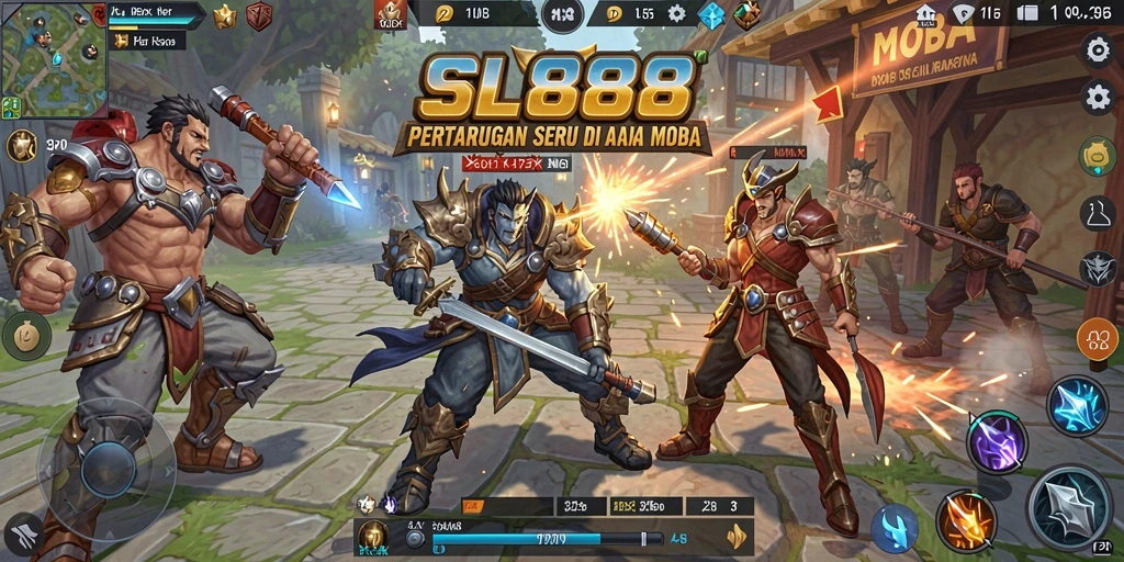 Screenshot gameplay SL888 dengan aksi seru di arena MOBA.